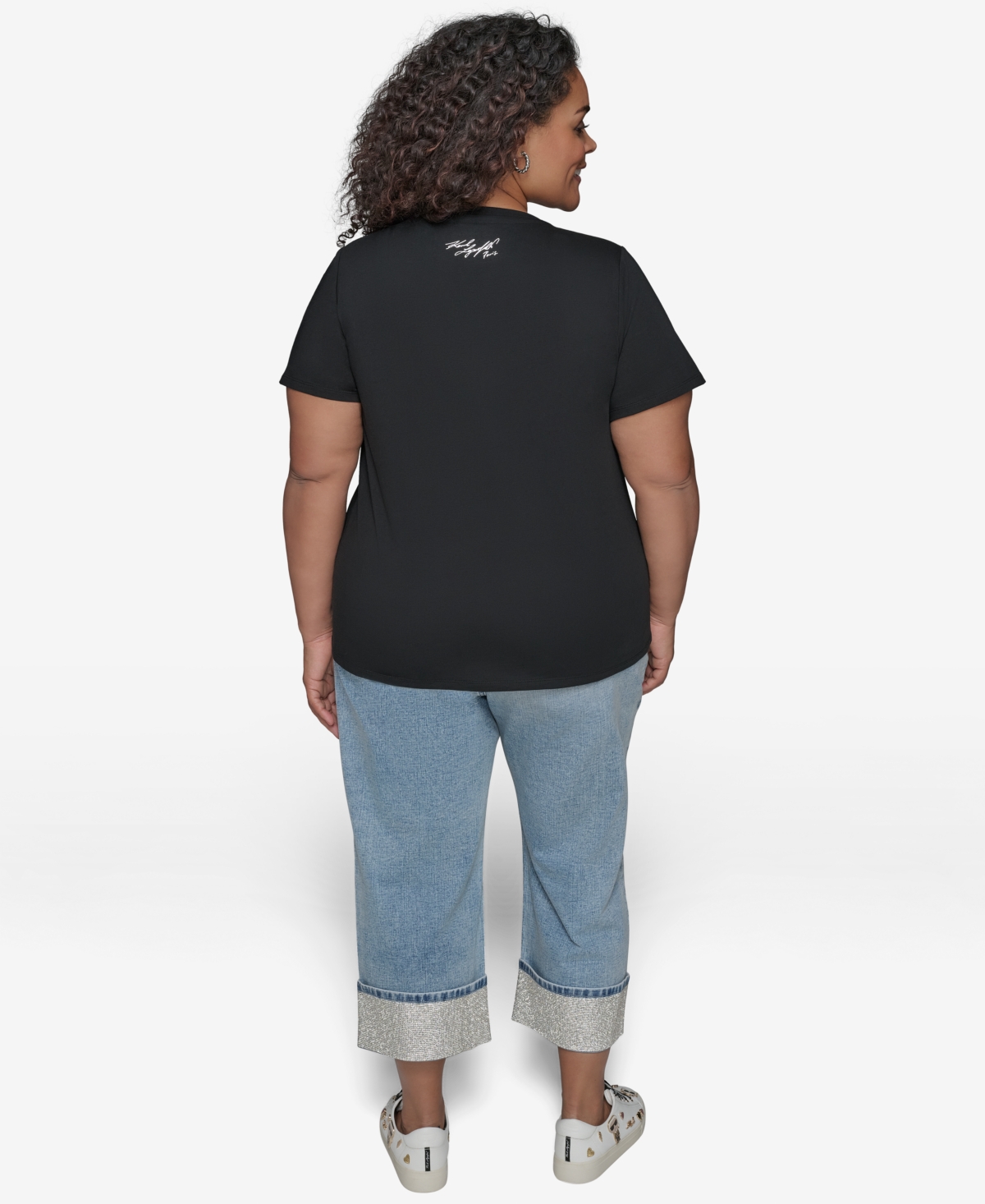 Karl Lagerfeld Plus Size Embellished Bonjour T-shirt In Black
