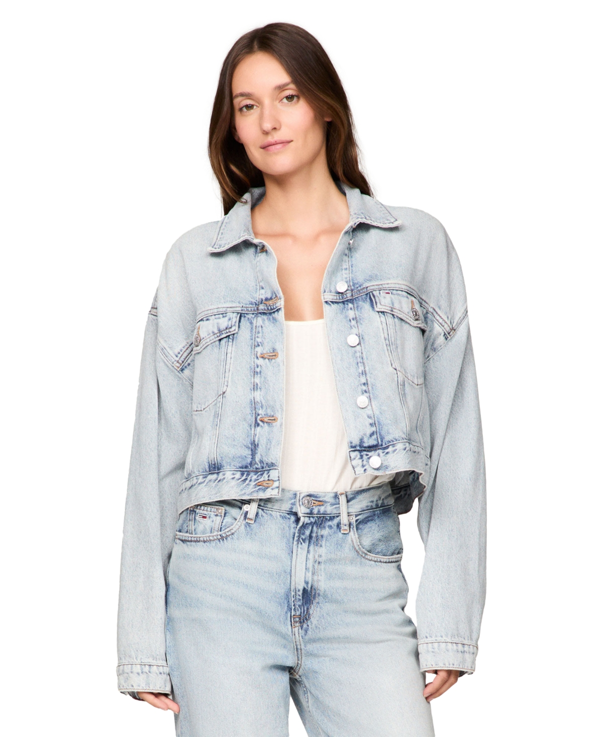 Women's Oversized Crop Trucker Jacket - Denim Light
