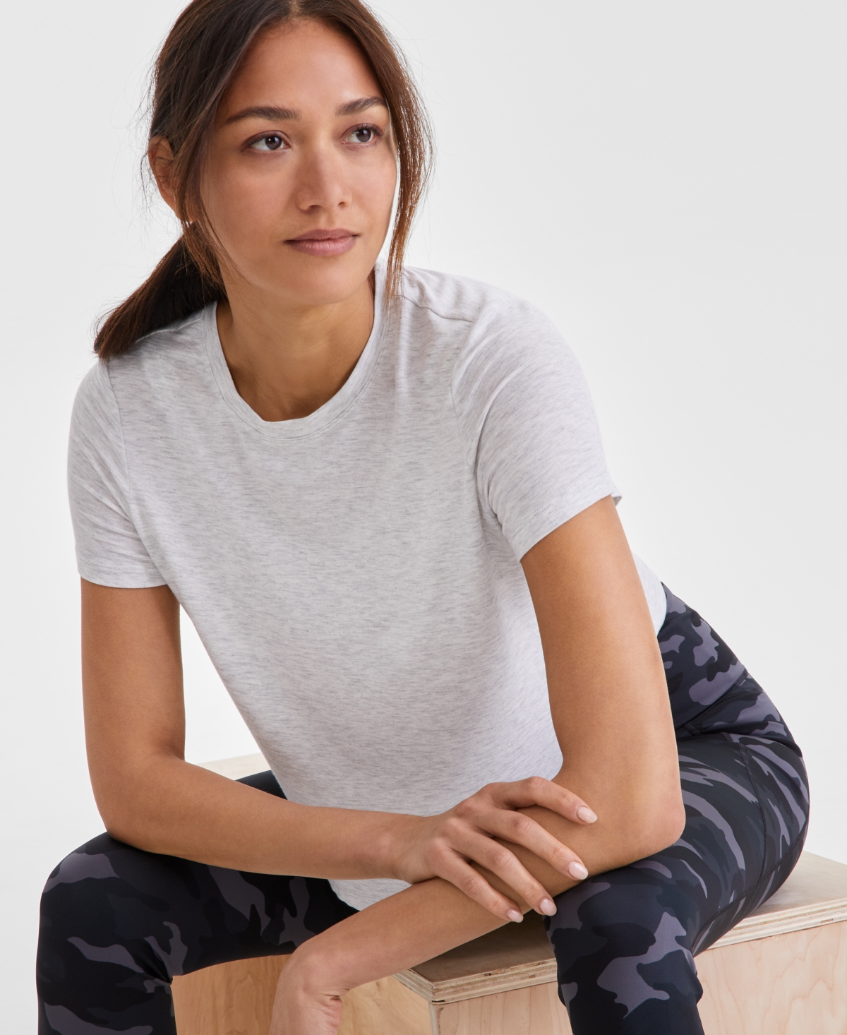 Id Ideology Women's Short-sleeve Crewneck Knit T-shirt, Exclusively At Macy's In Silver Heather