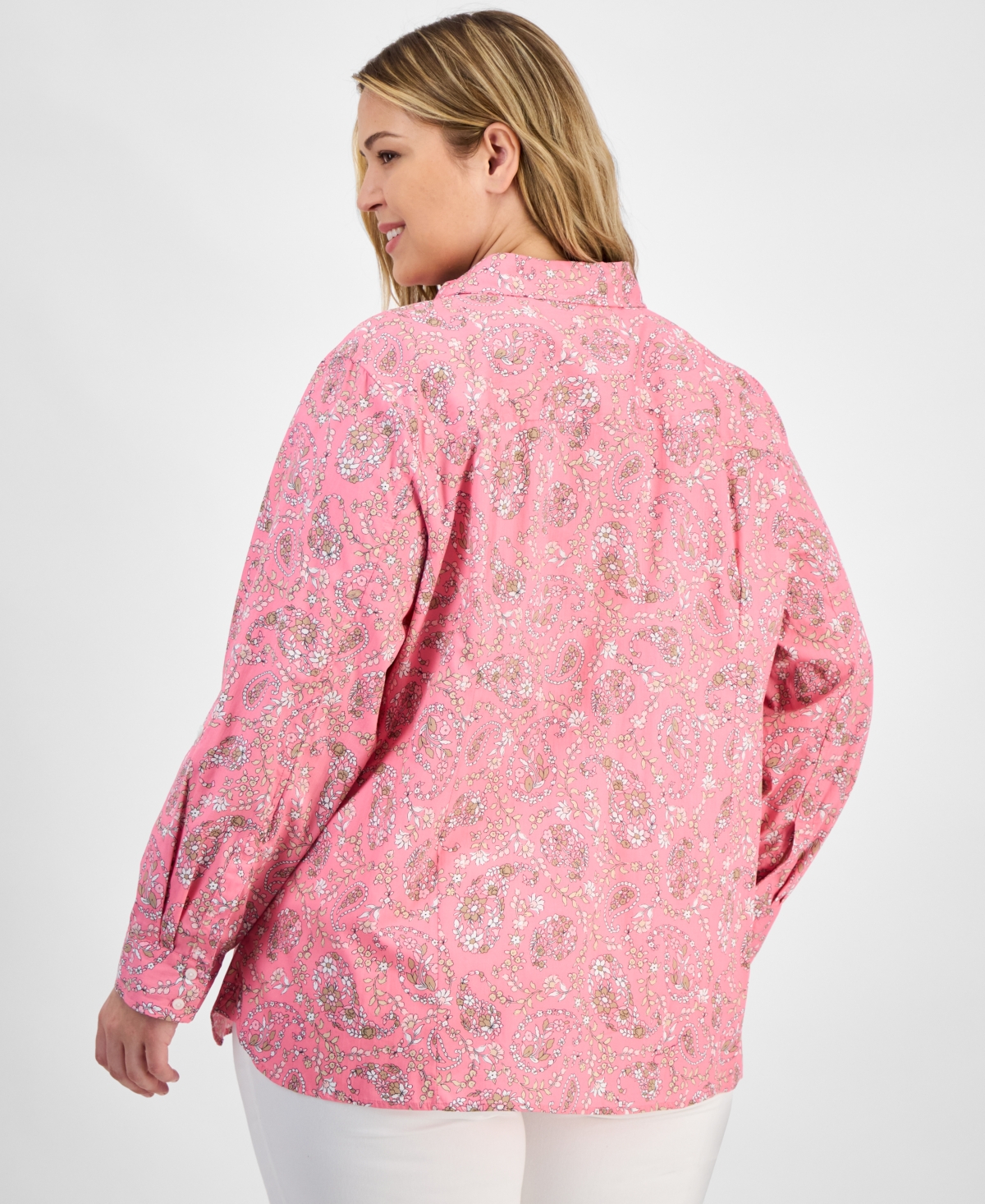 Tommy Hilfiger Plus Size Cotton Paisley-print Utility Shirt In Peony Multi