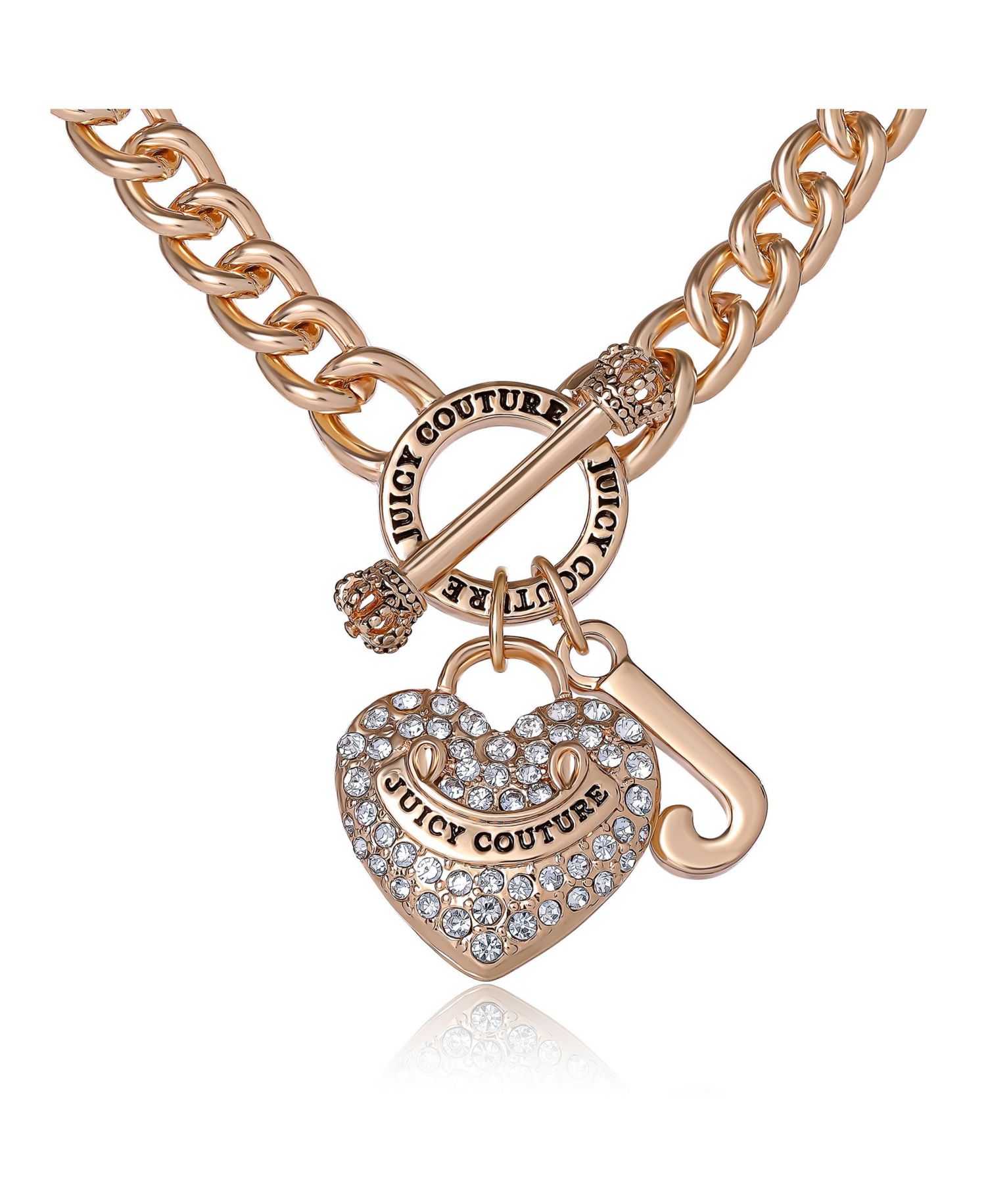 -Tone Heart and Logo Toggle Charm Necklace