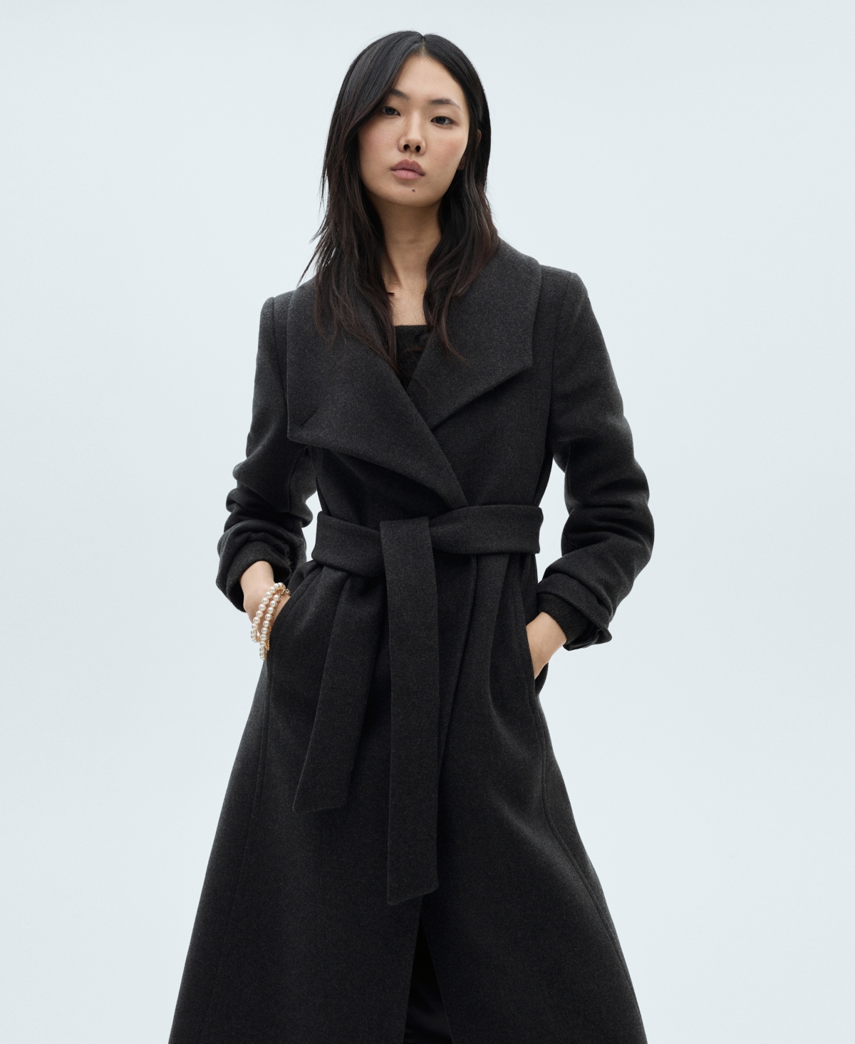 Mango Women's Belted Woolen Coat In Gray