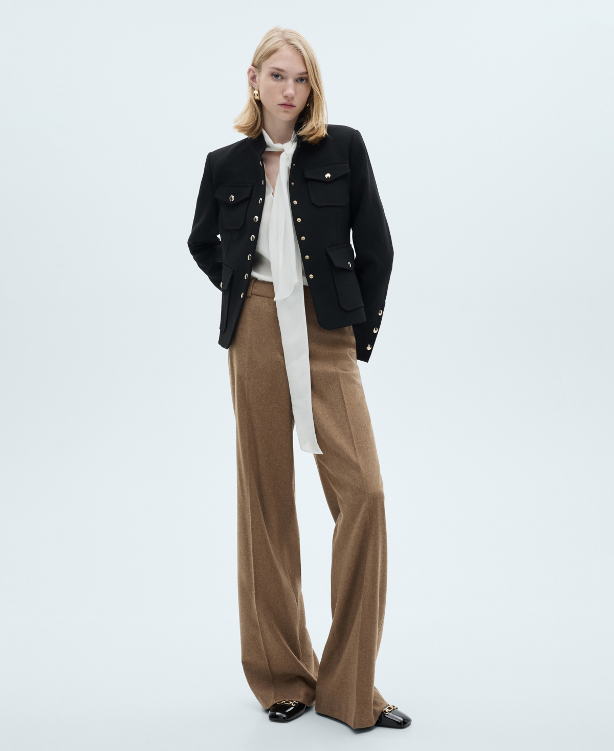Mango Jacket Pockets With Button Detail Black In Black