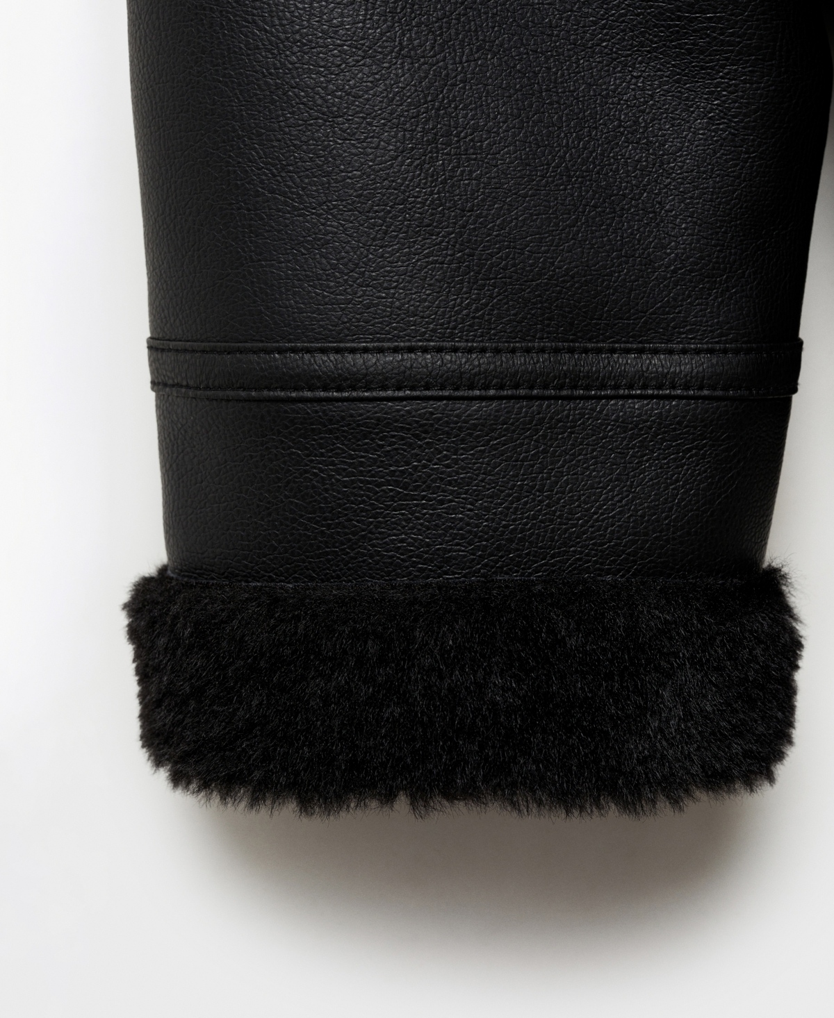 Mango Faux Leather Moto Jacket With Faux Fur Lining In Black
