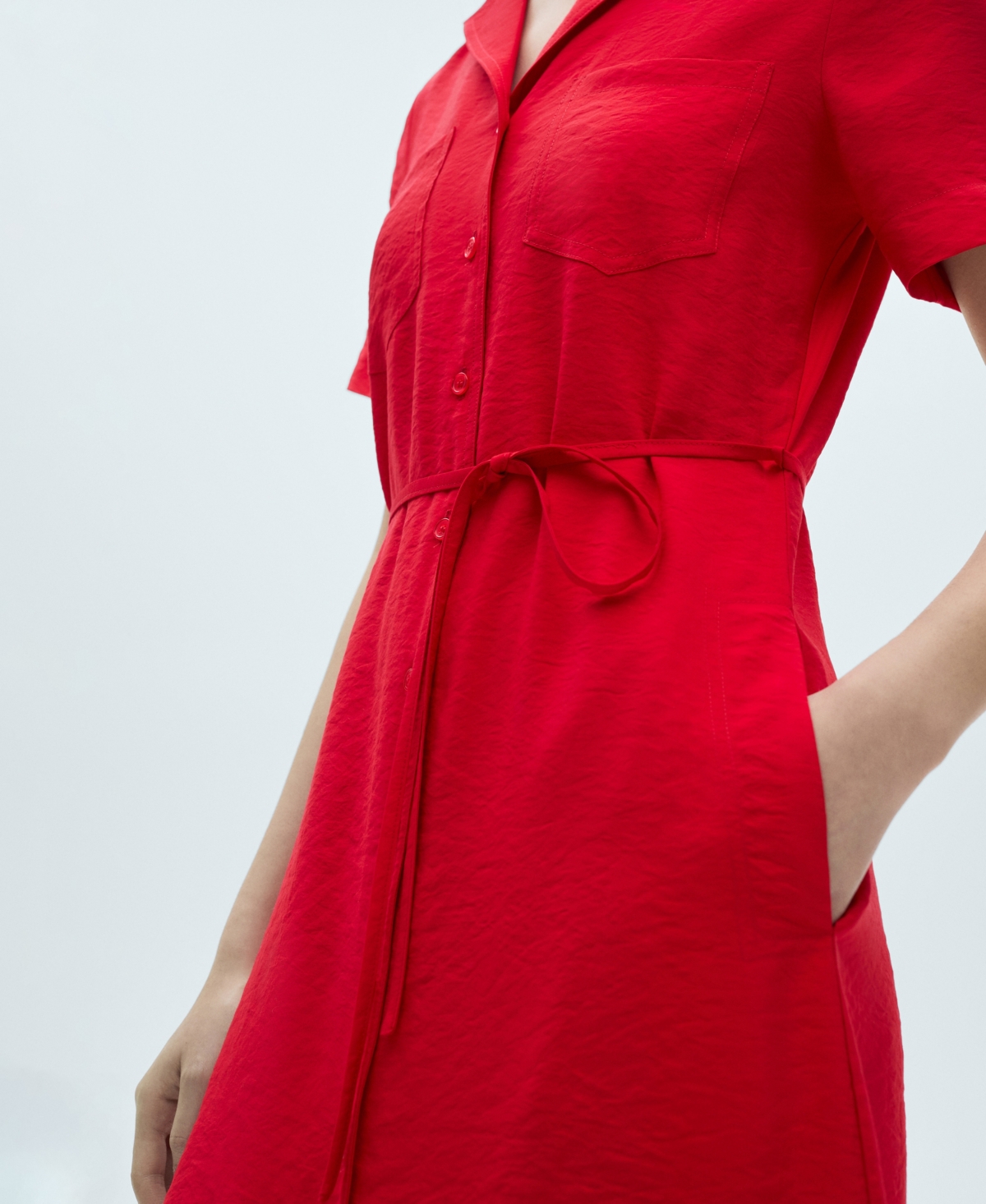 Mango Robe Chemisier Poches Rouge - Femme - L -  In Red