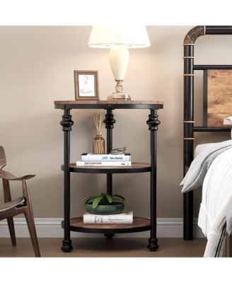 Round Side Table,Small End Table with 3 Shelves for Living Room,Bedroom, Night Stand Accent Coffee Table with Steel Frame for Small Spaces