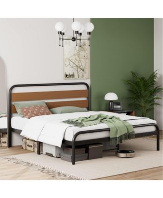 Queen Size Bed Frame with Wooden Headboard, Platform Bed Frame