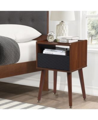 Mid Century Modern End Table with Charging Station, Nightstand with USB Ports, Side Table for Living Room