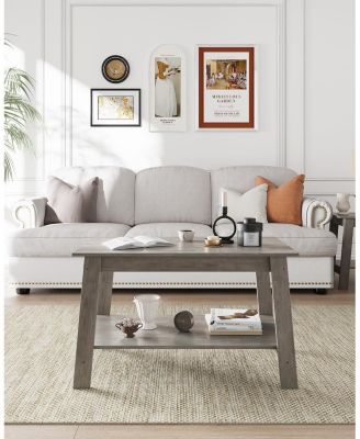 Coffee Table, Coffee Table for Living Room, Modern Farmhouse Coffee Table with Storage Shelf, 2-Tier Living Room Table Rectangular Center Table, Home Office Industrial Cocktail Tables
