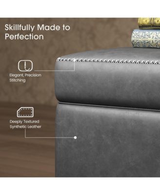 Storage Ottoman Bench, End of Bed Bench with The Synthetic Leather with Stitching, Dual Safety Hinges, 660 LBS Load, Upholstered Storage Bench