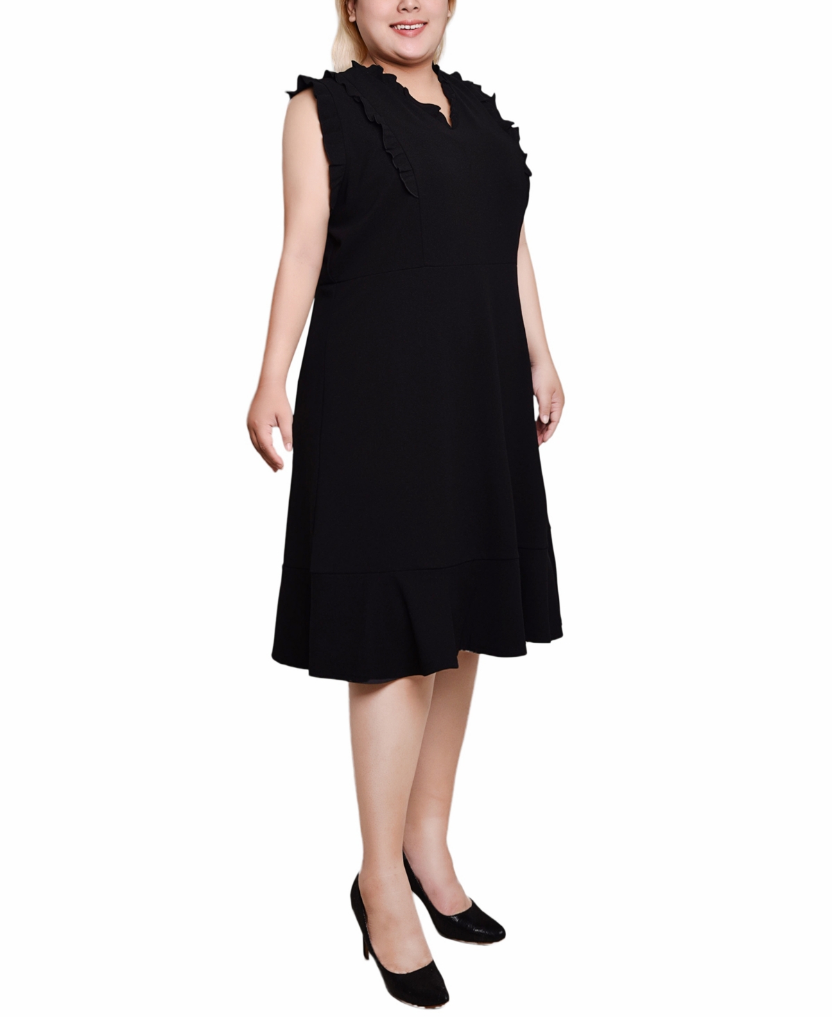 Ny Collection Plus Size Flutter Sleeve Scuba Dress In Black