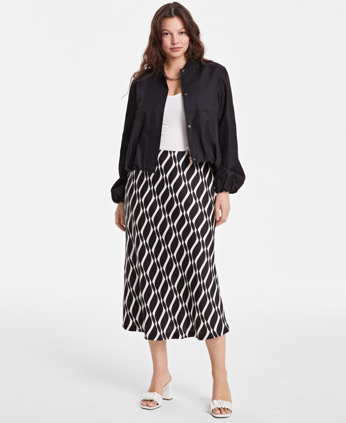 Women's Printed Midi Slip Skirt, Exclusively at Macy's - Bright Green