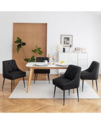 Modern Upholstered Dining Chairs Set of 4, Mid Century Kitchen Side Chairs with 5.12” Cushions and Back Pull Rod for Kitchen, Living Room