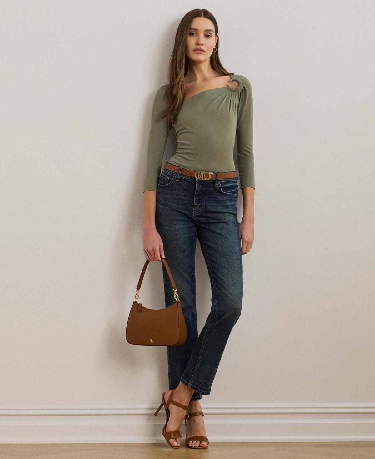 RALPH LAUREN WOMEN'S STRETCH JERSEY ASYMMETRICAL TOP 