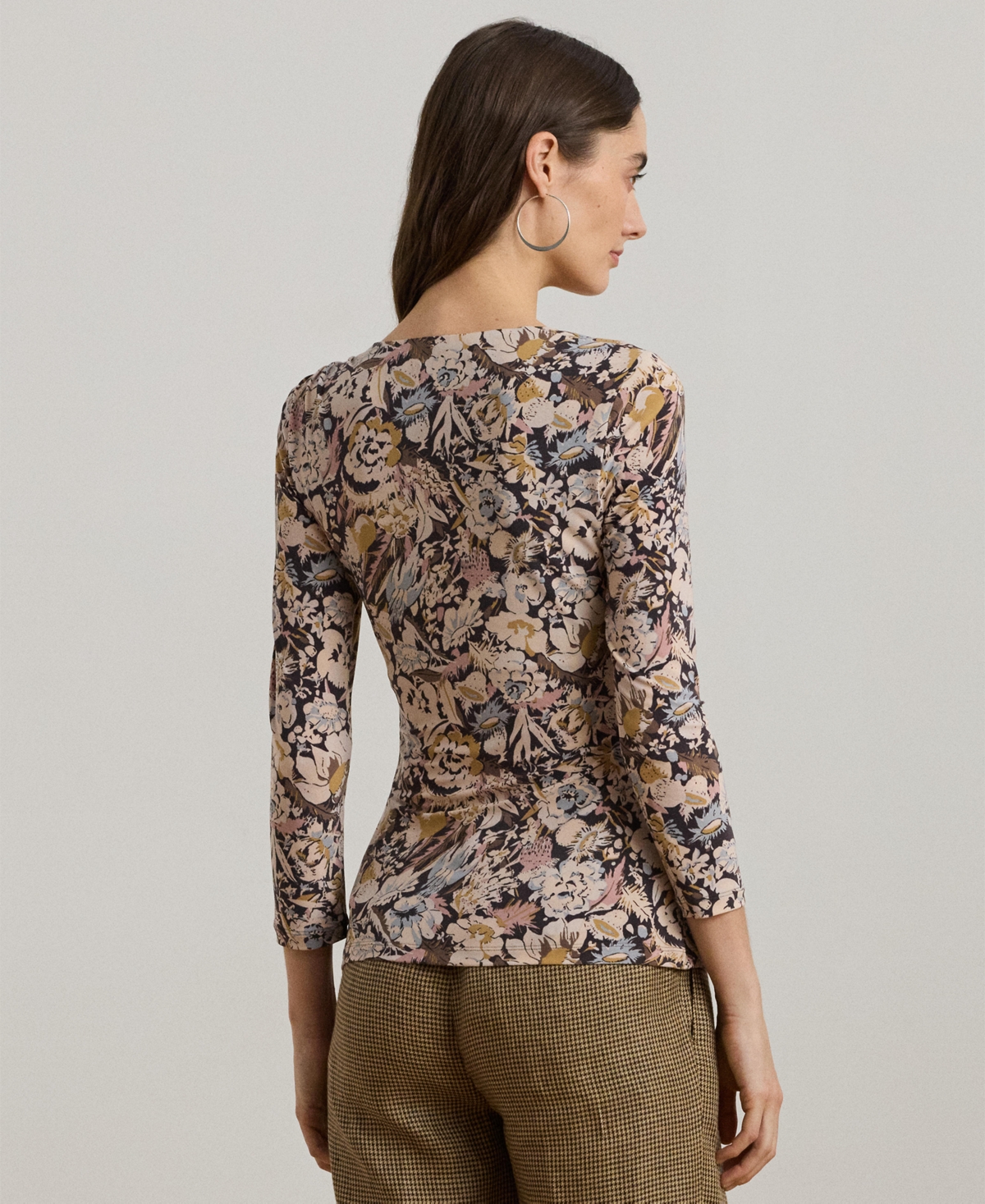 RALPH LAUREN WOMEN'S FLORAL STRETCH JERSEY ASYMMETRICAL TOP 
