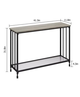 41.5 Inch Narrow Console Table, 2-Tier Entryway Table with Glass Shelf and Metal Frame, Industrial Hallway Table for Living Room Bedroom Foyer