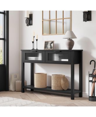 43'' Narrow Console Table with Glass Drawers 2 Tier Sofa Table Entryway Table w/Storage Wood Console Table Side Table, Display Table for Living Room, Bedroom, Hallway, Entryway, Foyer