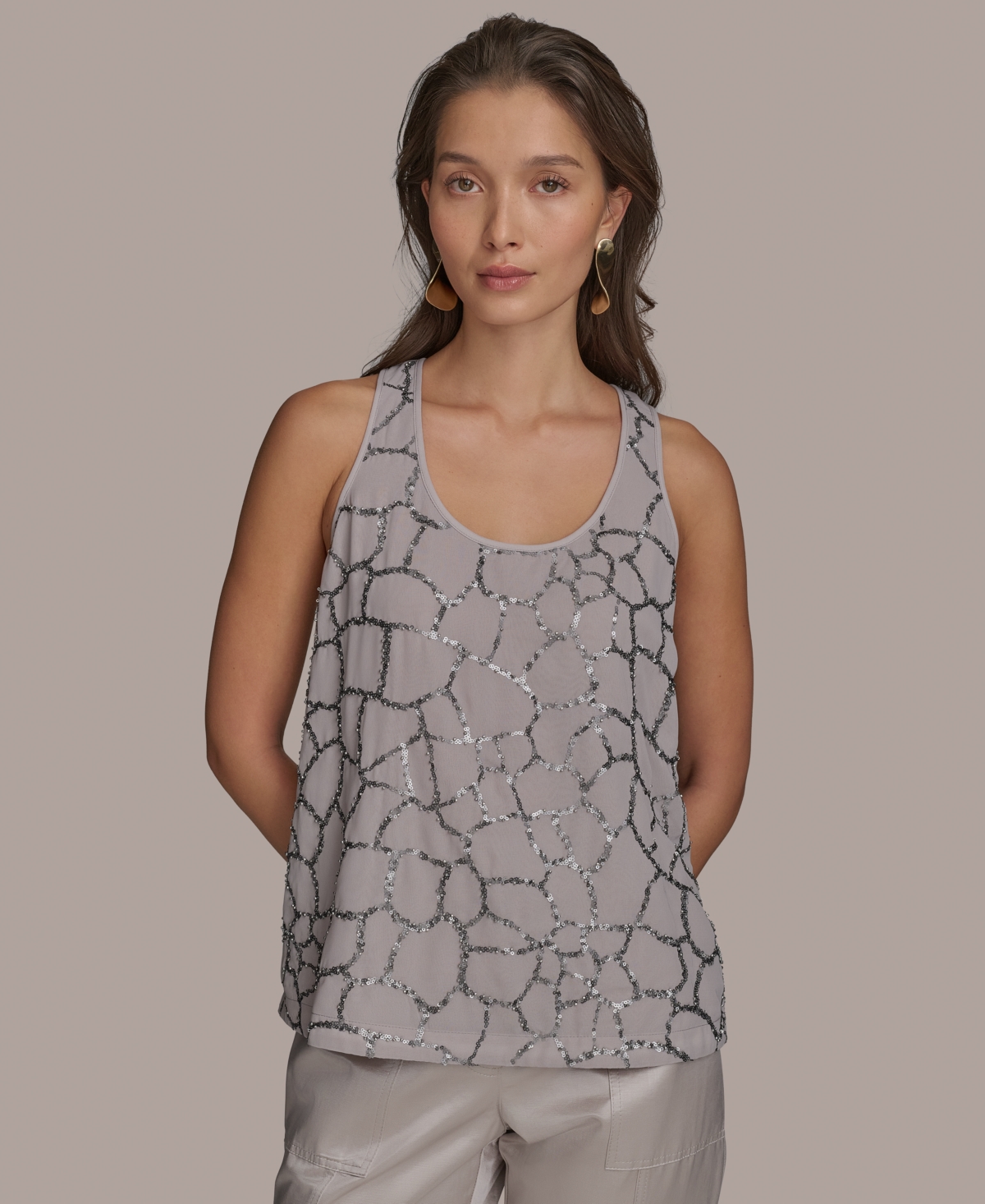 Shop Donna Karan Women's Scoop-neck Embellished Tank Top In Clay