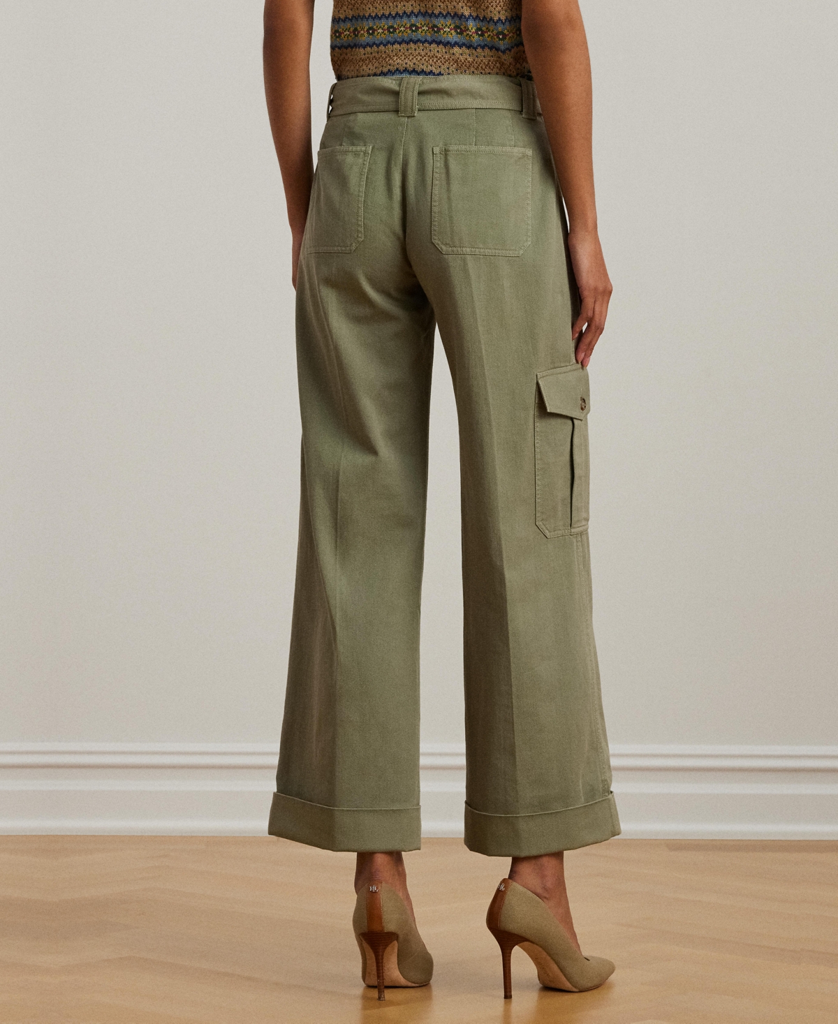 RALPH LAUREN WOMEN'S PLEATED COTTON TWILL WIDE-LEG CARGO PANTS, REGULAR & PETITE 