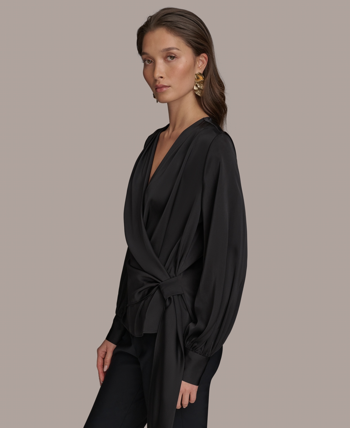 DONNA KARAN WOMEN'S FAUX-WRAP LONG-SLEEVE TOP 