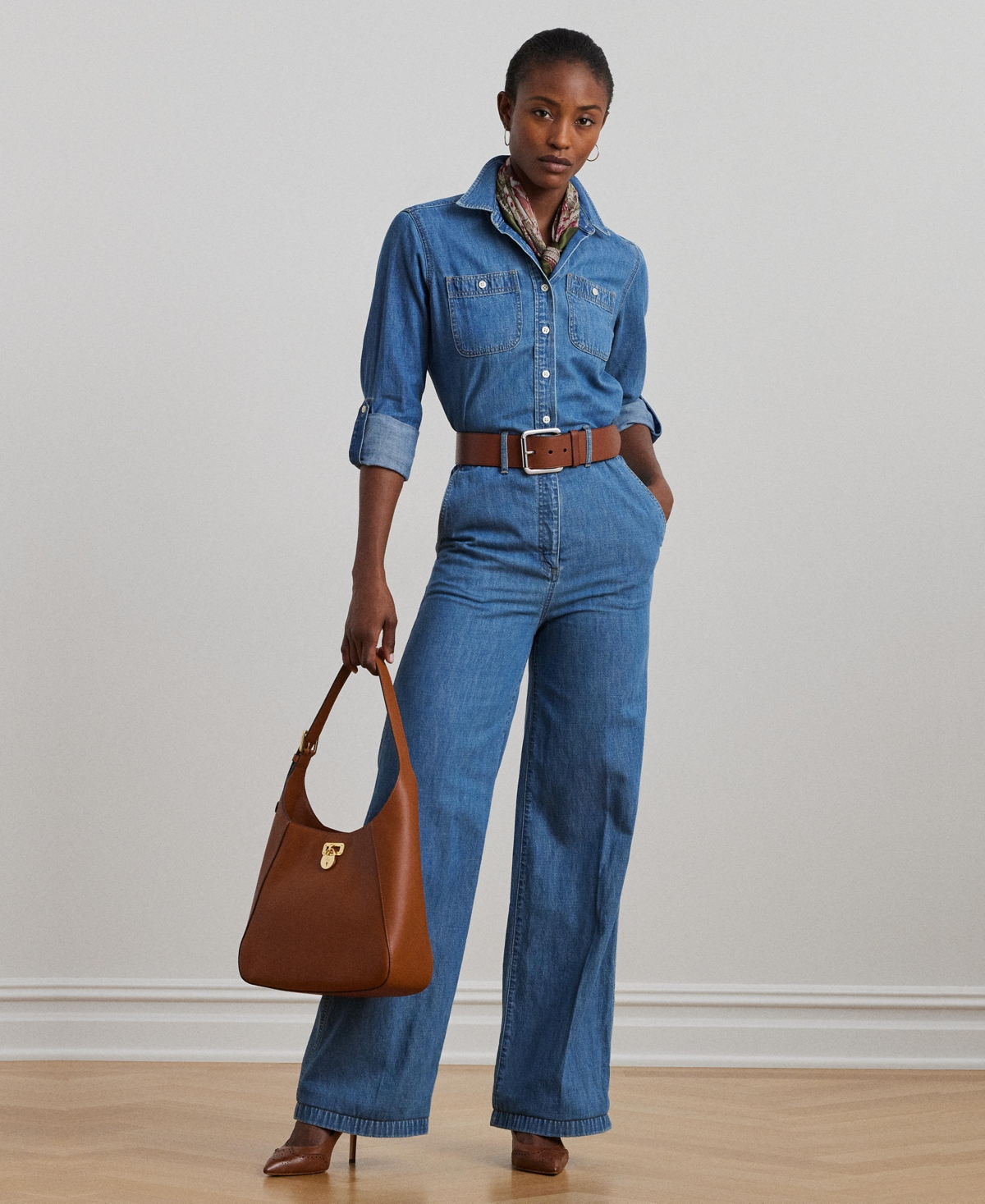 Ralph Lauren Petite Denim Wide-leg Jumpsuit In Opal Wash