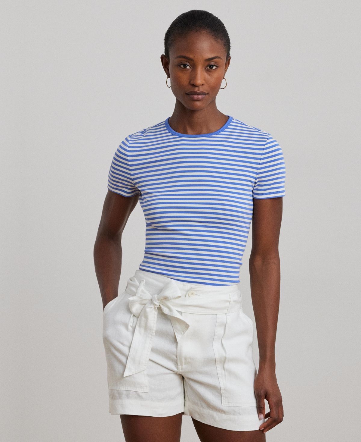 RALPH LAUREN WOMEN'S STRIPED STRETCH COTTON CREWNECK TEE 