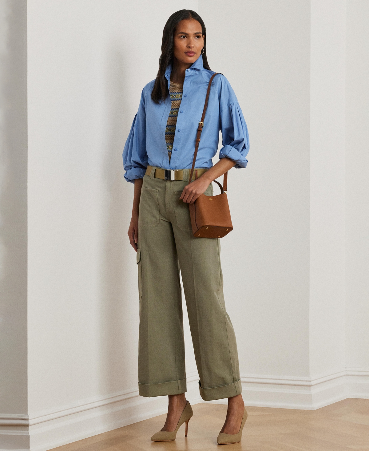 Ralph Lauren Cotton Poplin Blouson-sleeve Shirt In Sky Blue
