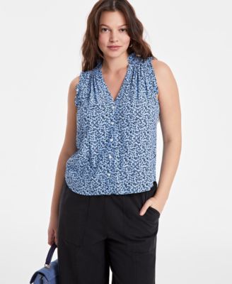 On 34th - Women's Ruffled Floral-Print V-Neck Top
