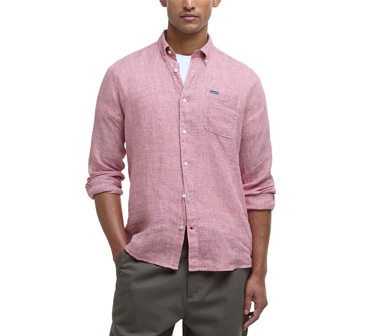 Barbour Linton Regular Fit Microcheck Linen Button-down Shirt In Spice