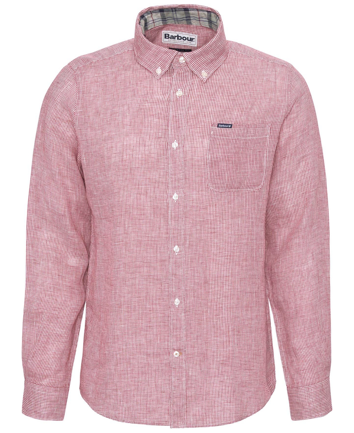 Barbour Linton Regular Fit Microcheck Linen Button-down Shirt In Spice
