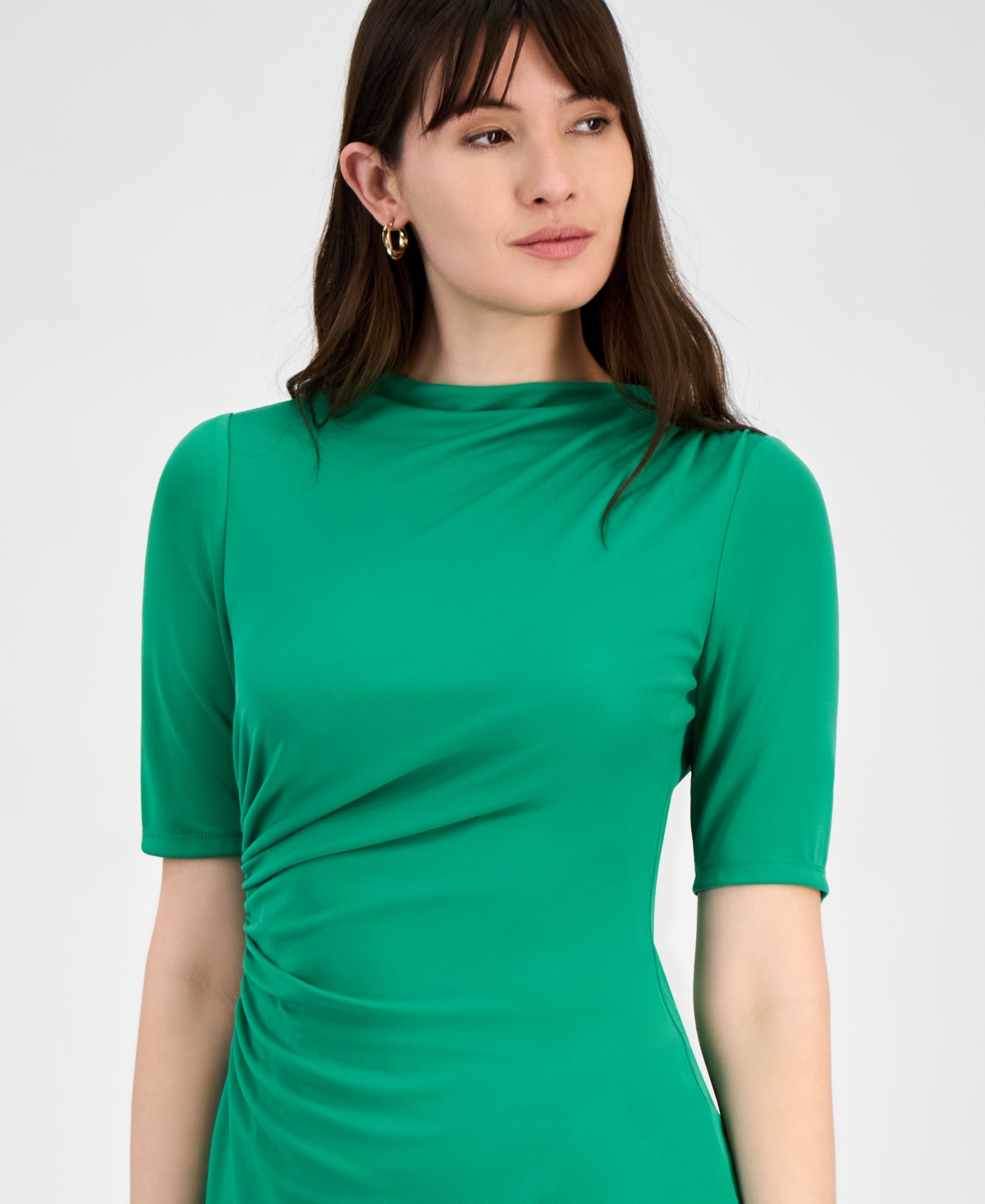 Anne Klein Short Sleeve Midi Dress In Green Clove
