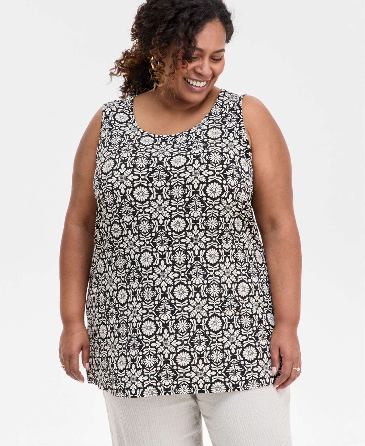 JM COLLECTION PLUS SIZE PRINTED TUNIC TANK, EXCLUSIVELY AT MACY'S 