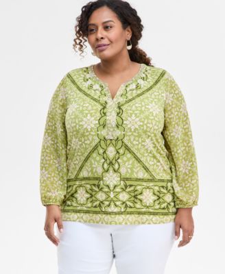 Plus Size Printed Embellished Top, Exclusively at Macy's