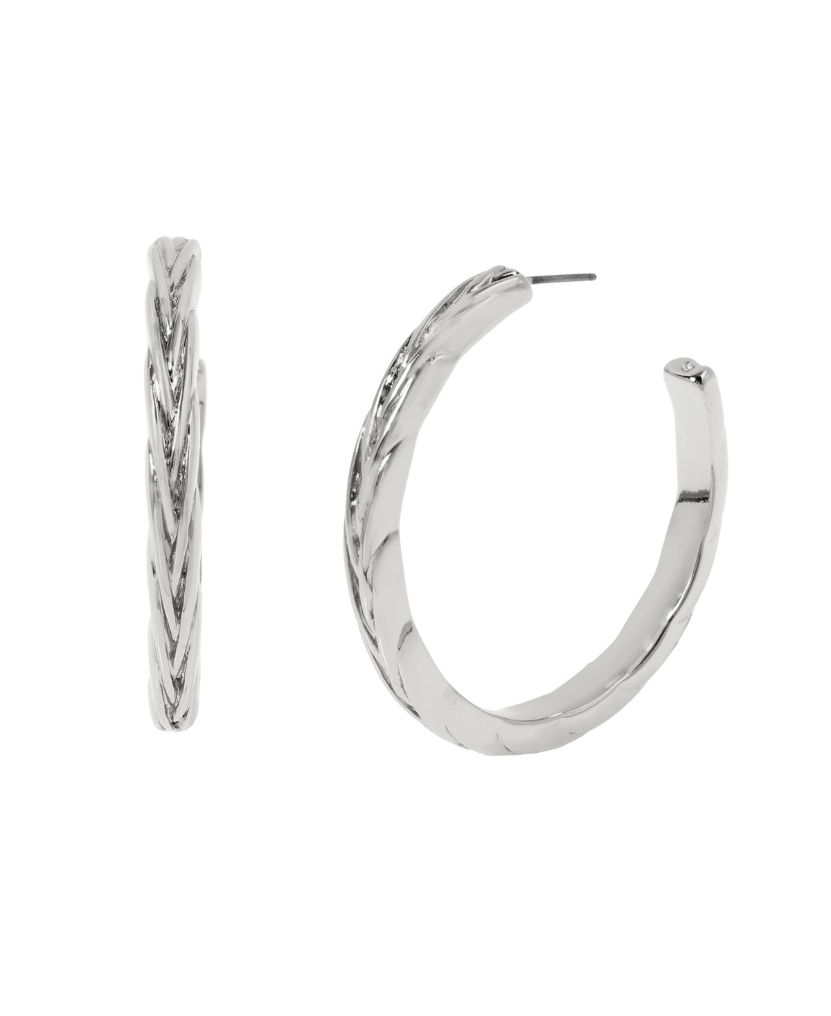 Woven Large Hoop Earrings - Rhodium