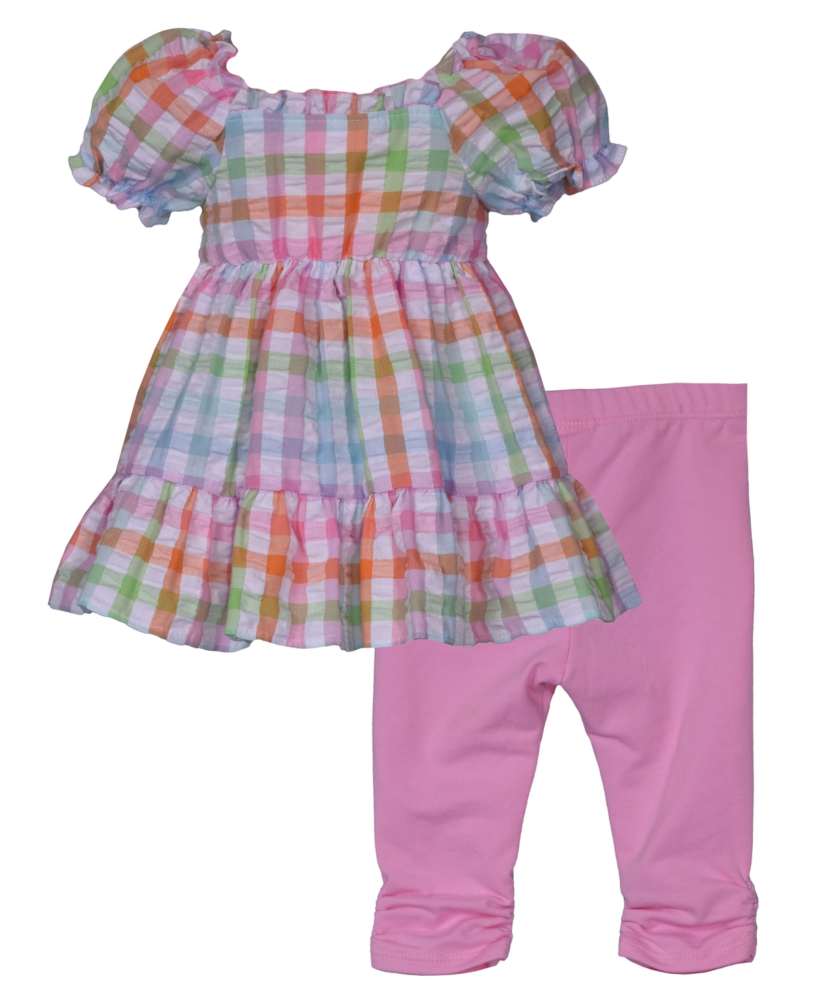 Bonnie Baby Baby Girls 2-piece Smocked Seersucker Top With Coordinating Legging In Multicolor