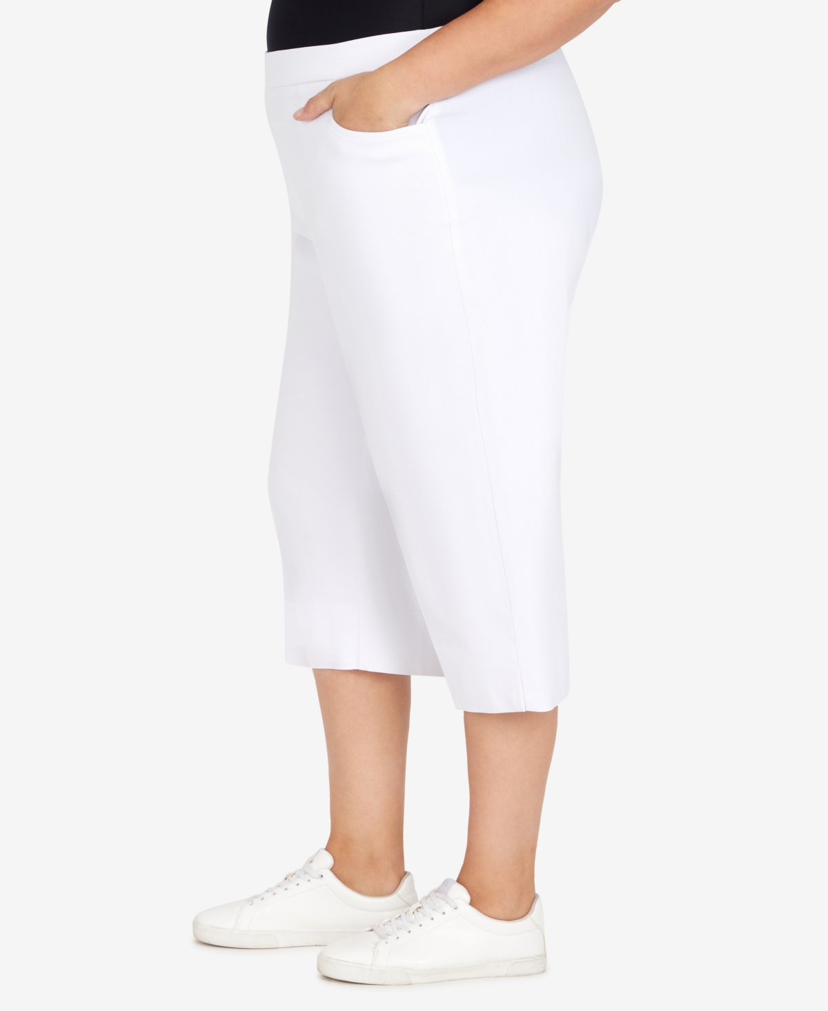 Alfred Dunner Plus Size Classic Neutrals Flat Front Split Hem Allure Clamdigger Pants In Pure White