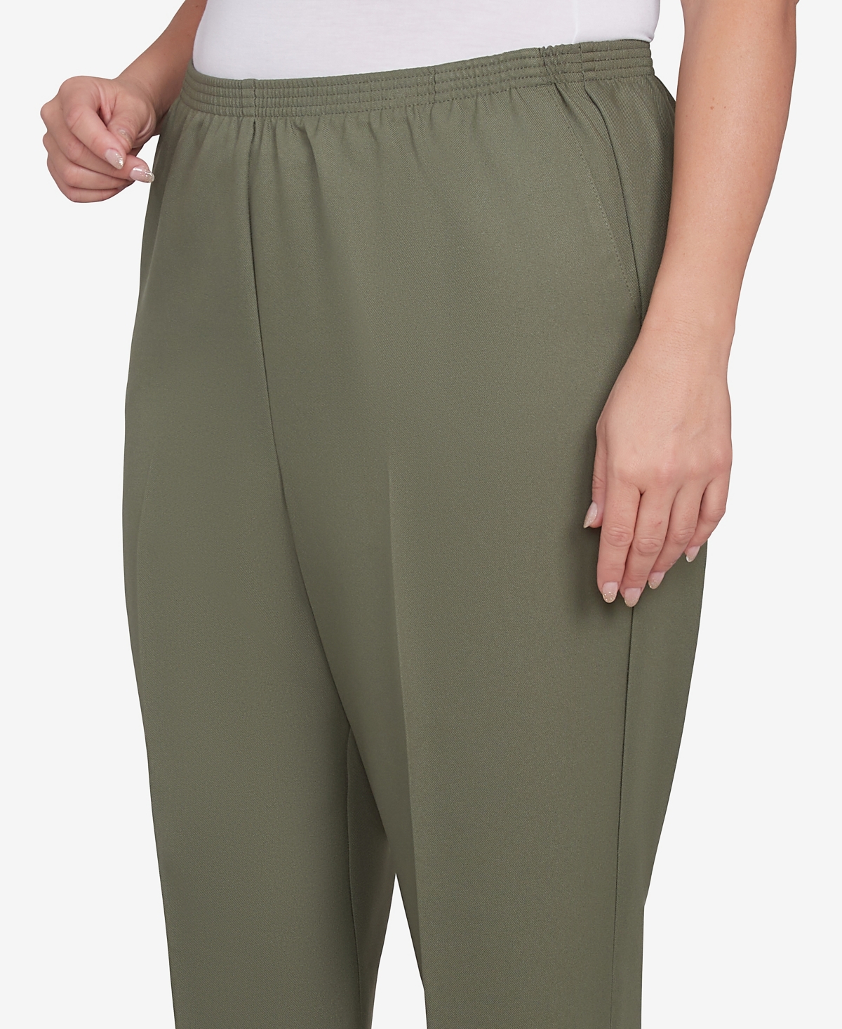 Alfred Dunner Plus Size Classic All Around Elastic Waist Accord Average Length Pants In Olive