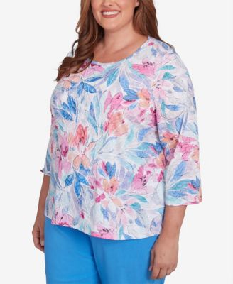 Alfred Dunner Plus Size Classic Floral Spray Crew Neck Top
