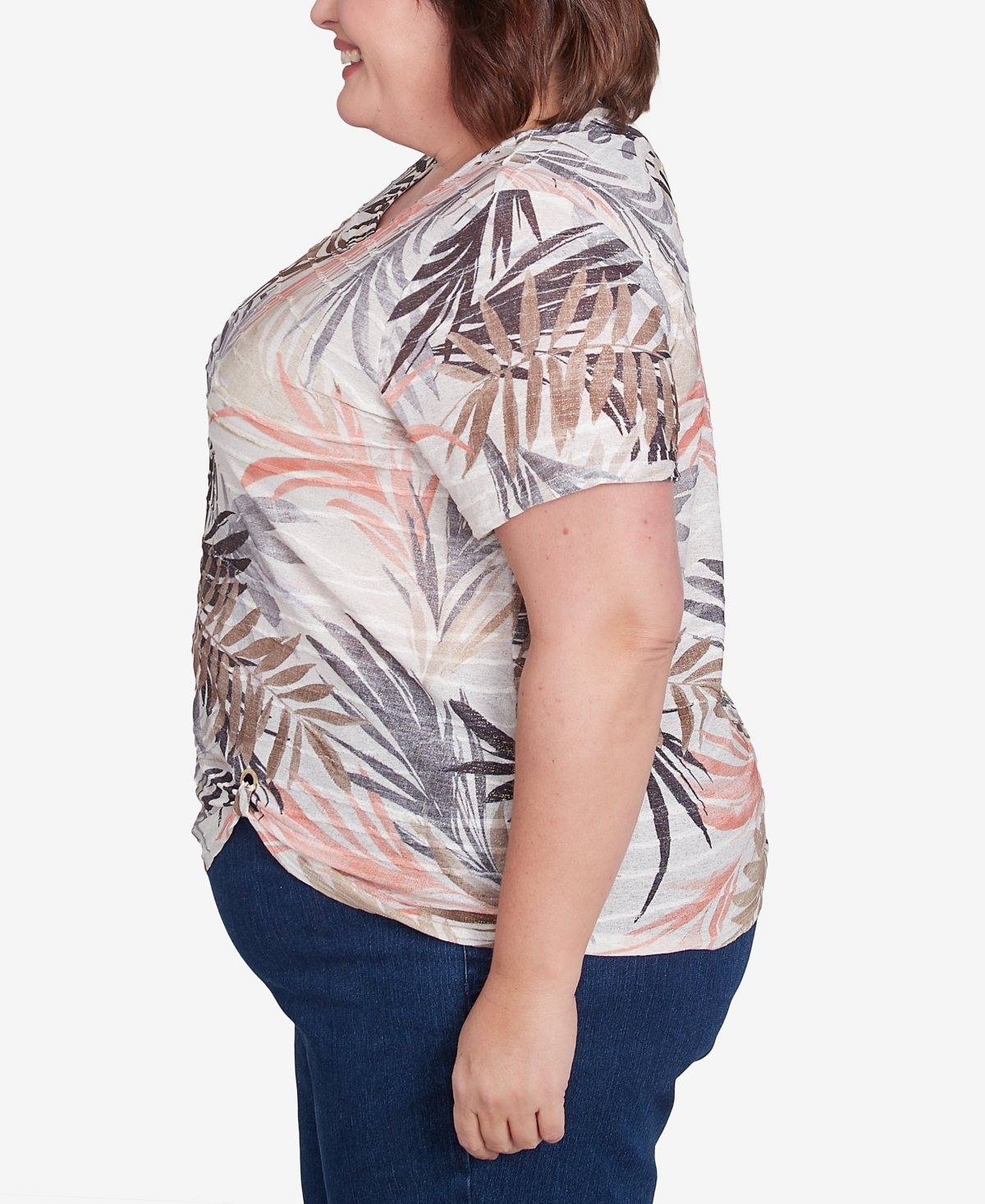 Alfred Dunner Plus Size Warm Palm Tree Short Sleeves Top In Neutral
