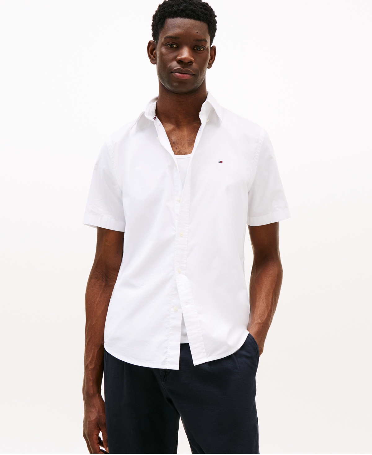 Tommy Hilfiger Men's 1985 Regular-fit Th Flex Stretch Button-down Oxford Shirt In Optic White