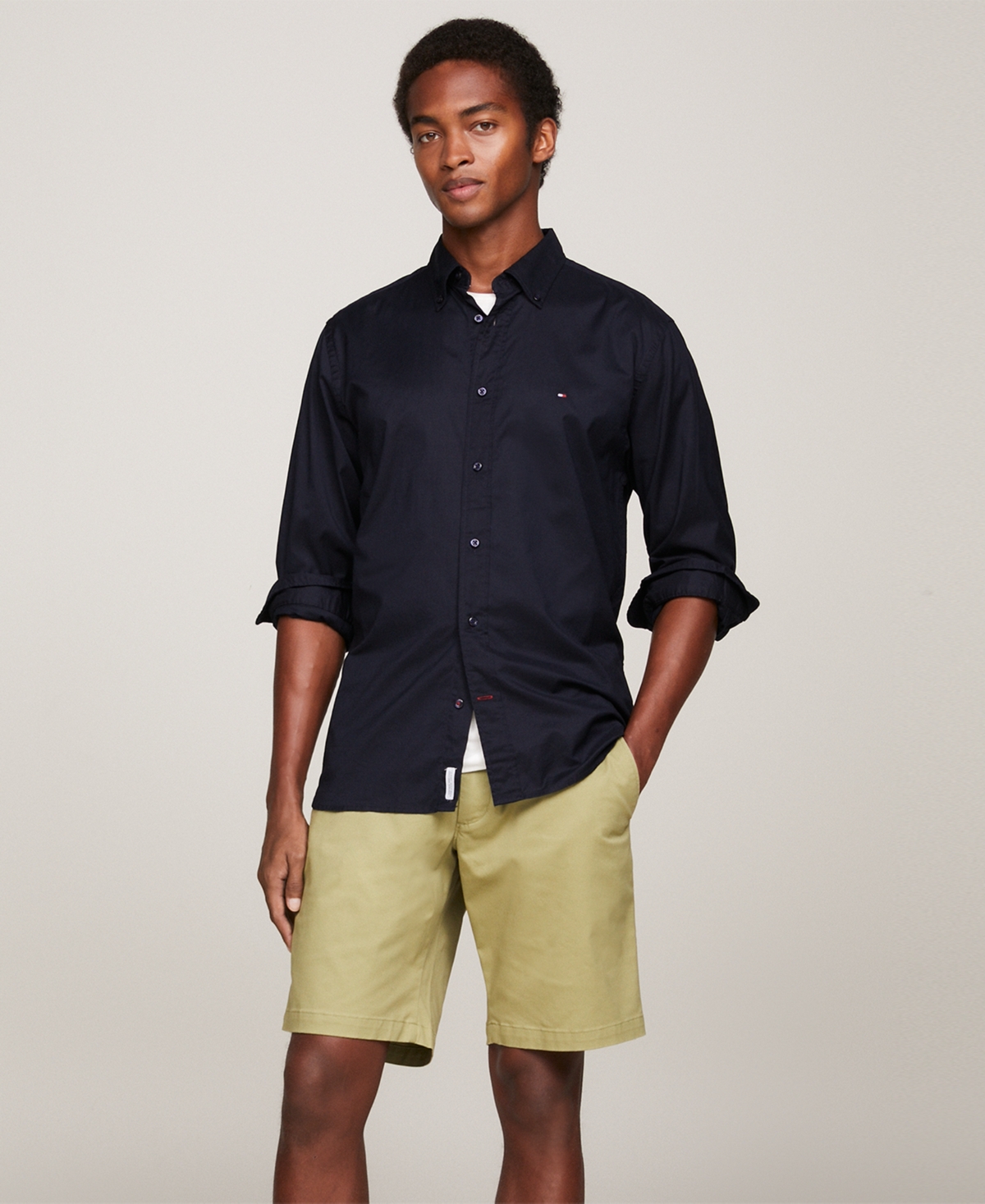 Tommy Hilfiger Men's Regular-fit Stretch Poplin Button-down Shirt In Desert Sky