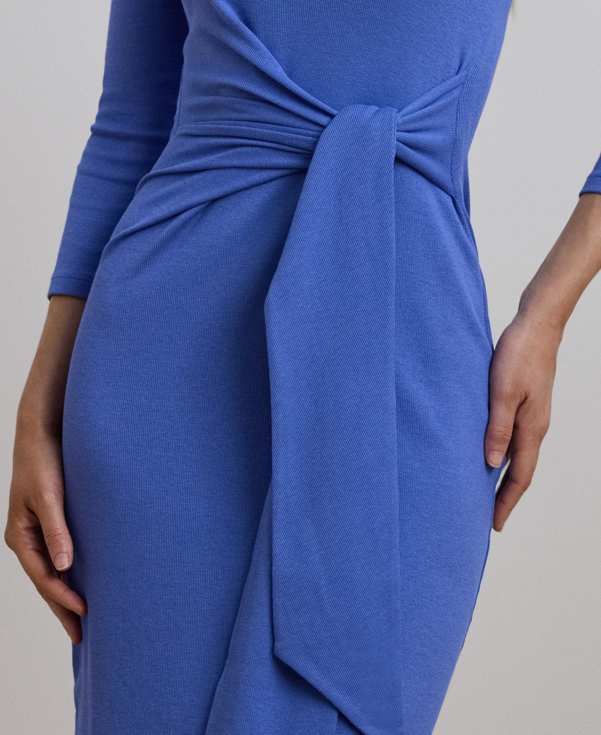 Shop Ralph Lauren Women's Tie-front Cotton-blend Crewneck Dress In Soft Lazuli