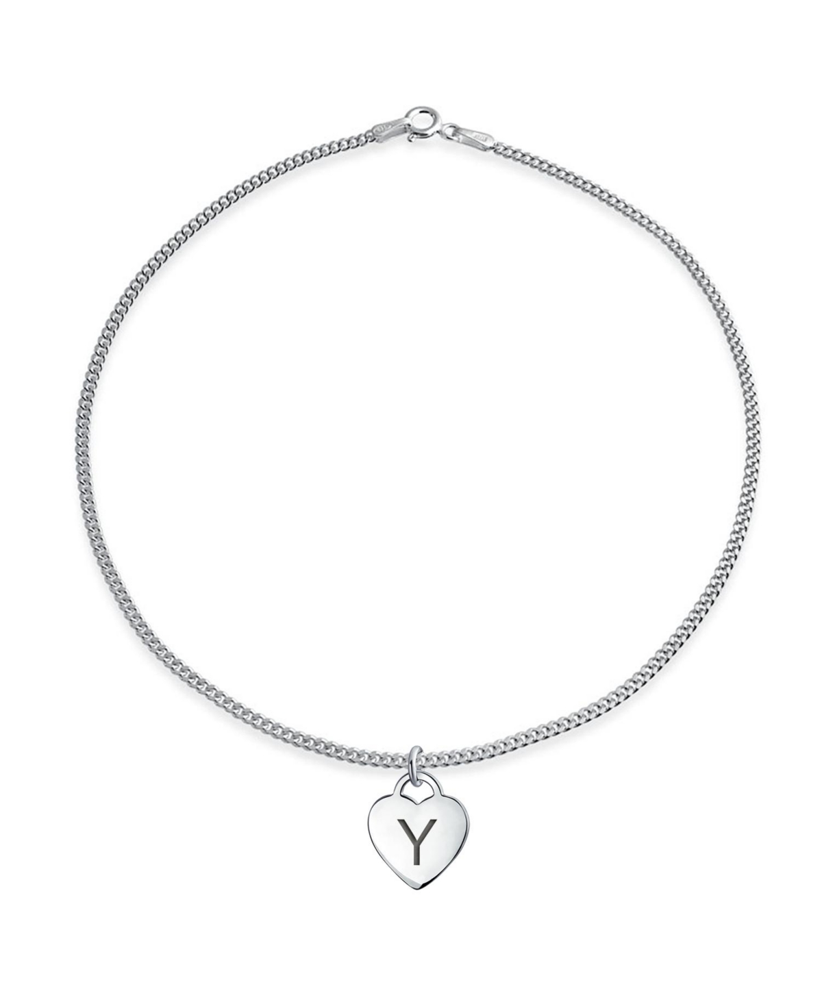 Tiny Minimalist Abc Heart Initial Anklet Ankle Bracelet Sterling Silver 9-10 Inch - Silver b