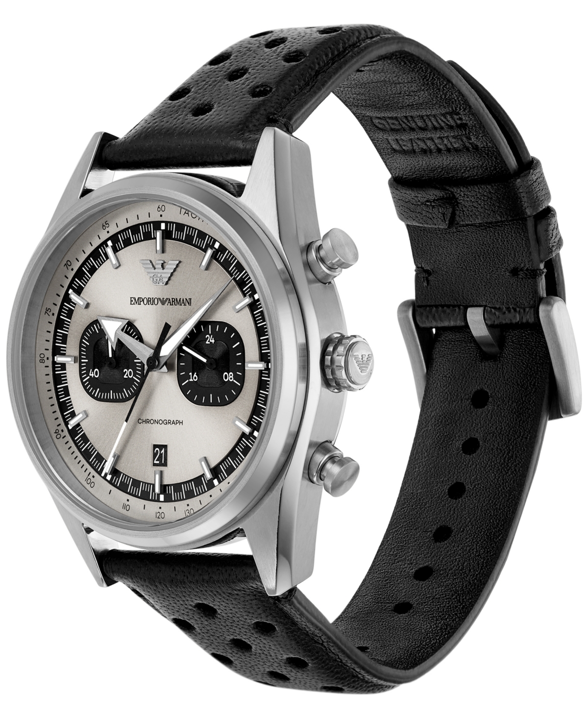 Emporio Armani Men's Chronograph Black Leather Strap Watch 42mm In Black