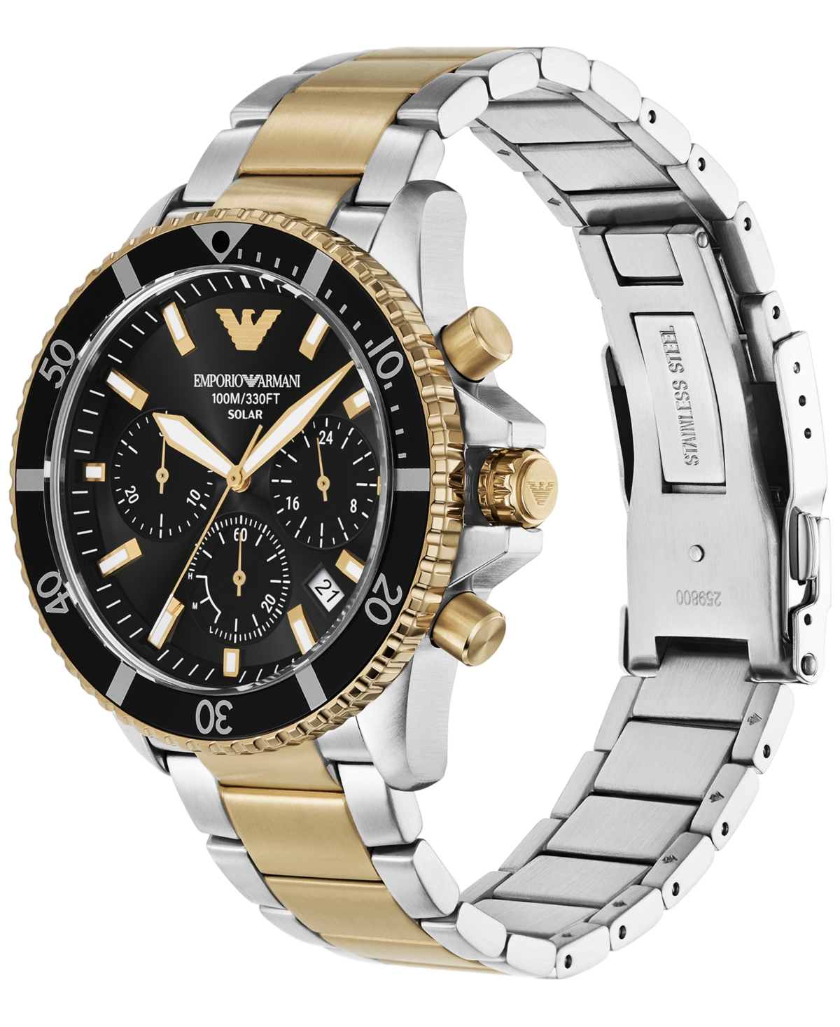 Emporio Armani Men's Chronograph World Explorer Solar Two-Tone Stainless Steel Bracelet Watch 44mm