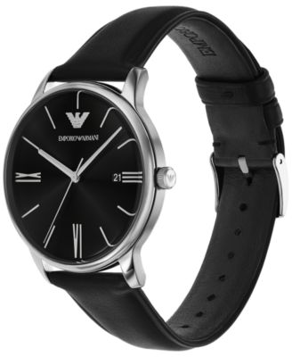 Emporio Armani Men's Black Leather Strap Watch 39mm Gift Set