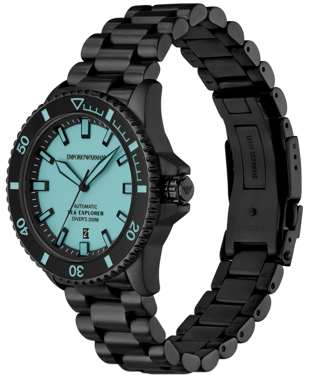 Emporio Armani Men's Automatic Sea Explorer Black-tone Stainless Steel Bracelet Watch 43mm In Black
