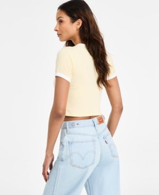 売れ筋商品|||リーバイス カットソー トップス レディース Women's Graphic Rickie Cotton Ringer T-Shirt Daisy Embroidery Double Cream Levi's Women's Graphic Rickie Cotton Ringer T-Shirt - Macy's