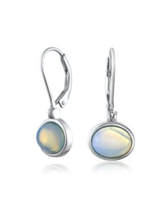 Simple Bezel Set Dangle Earrings with Amber Jade Moonstone Onyx