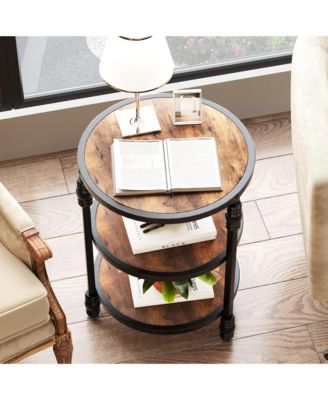 Round End Table 3-Tier Farmhouse Wood Accent Table with Metal Frame, Ideal for Bedroom, Living Room & Small Spaces